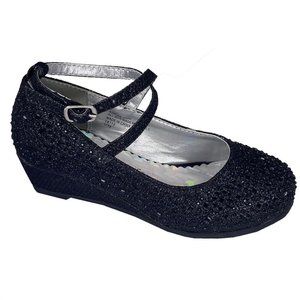 Toddler/ Little /Big Girl Glitter Rhinestone Crisscross Kitten Wedge Heel Pump